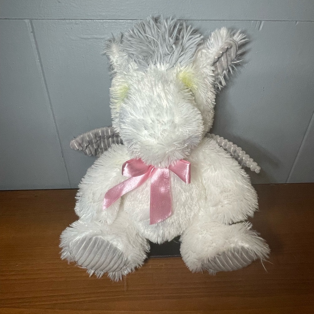 Dan Dee Collectors Choice White Pegasus Gray Wings Plush Pink Bow